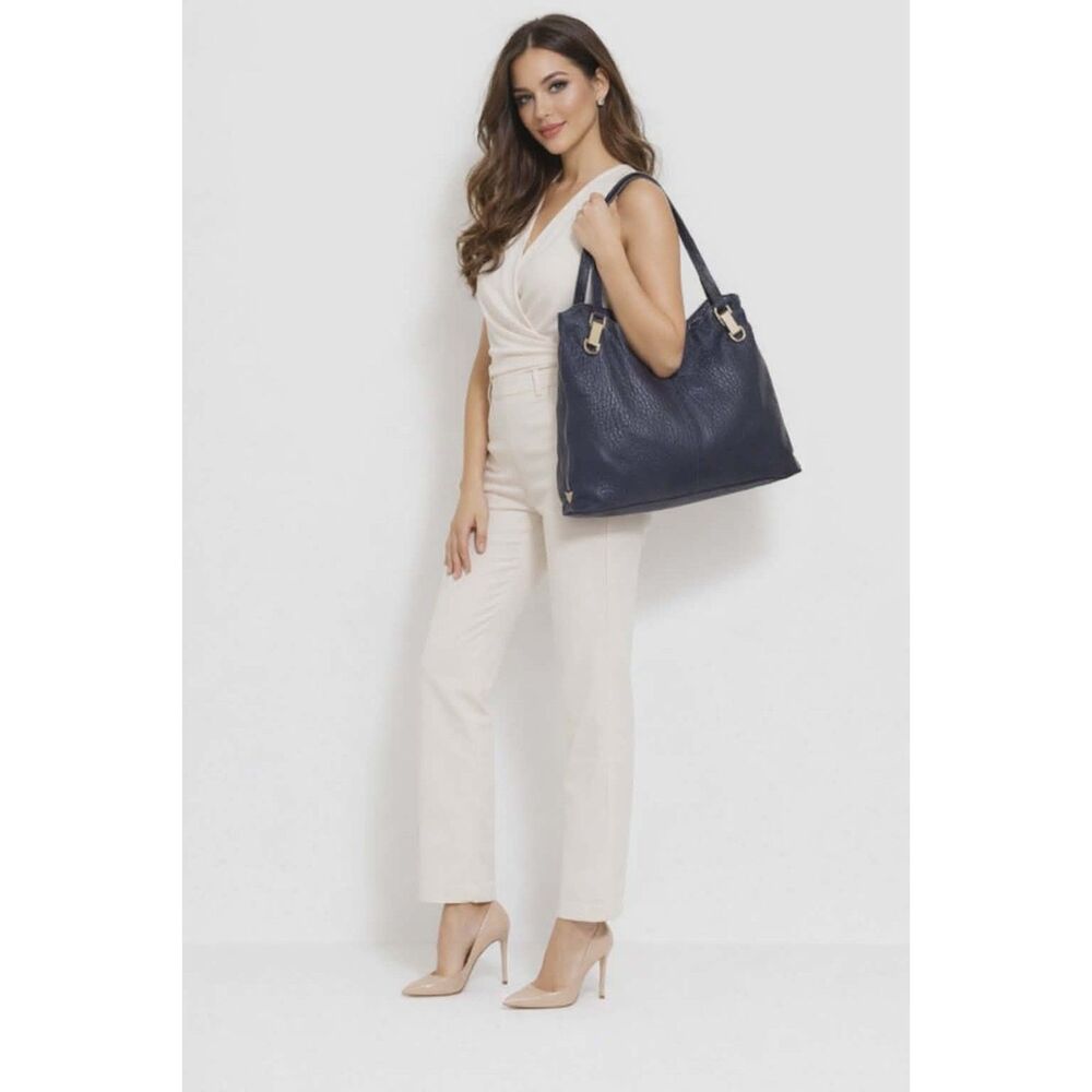 Vince Camuto Leather Shoulder Bag Tote Handbag Satchel Navy Blue Women's Woman's
